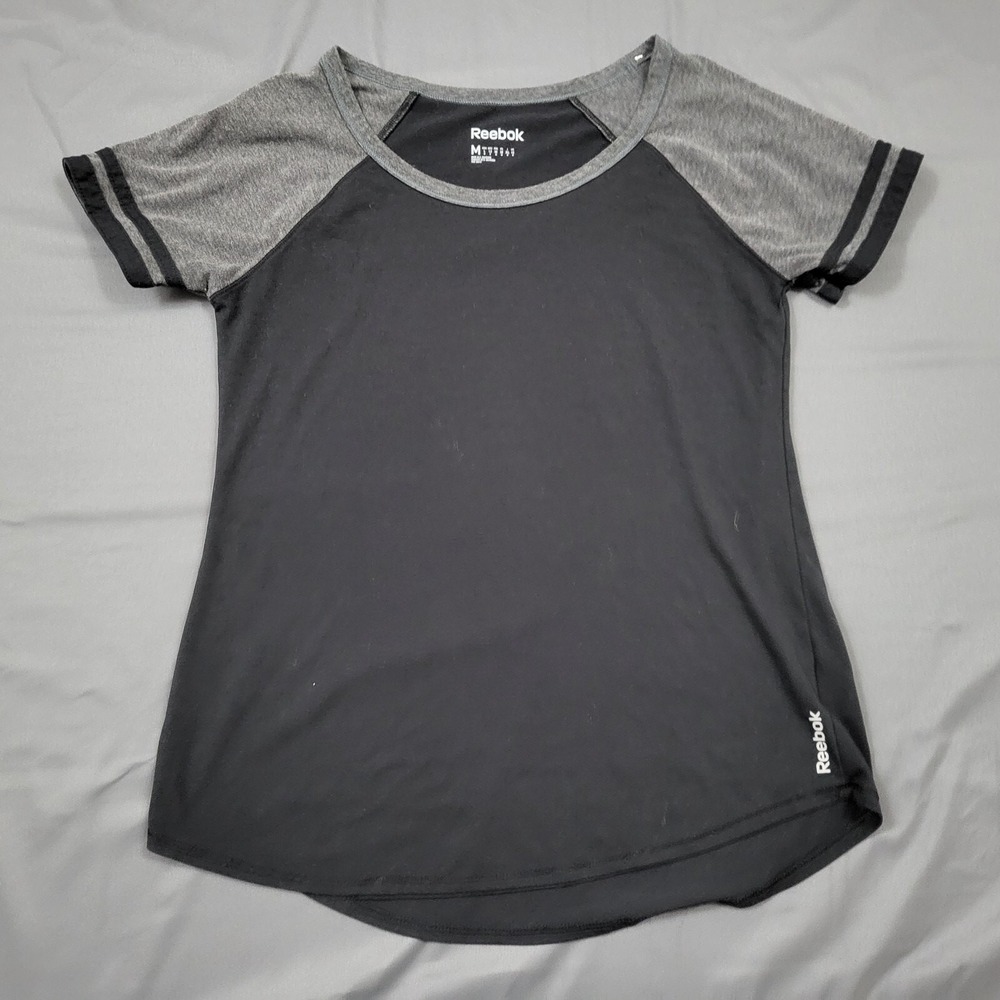 Reebok Womens Black Gray Raglan Short Sleeve Activewear T-Shirt Size M RN104141
